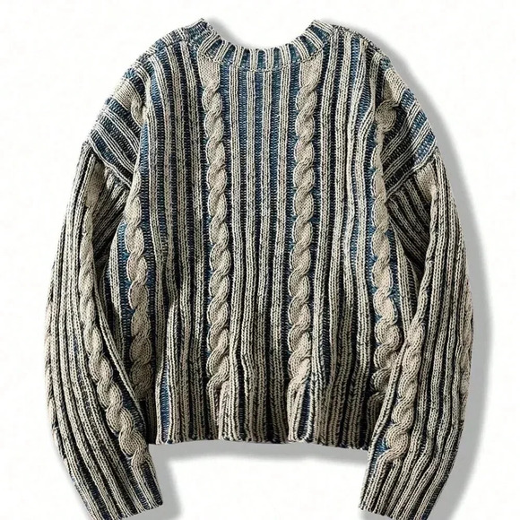 Multicolor Casual Men's Twisted Rope Accent Crew Neck Sweater - Picture 2 of 6